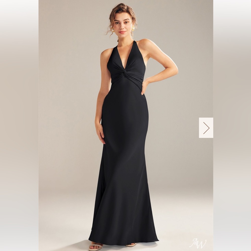 AW Bridal Black Crystal Satin Bridesmaid Dress. Never worn. Pretty waistline!